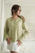 Leaf Green Blouse With Insereted Fine Lace
