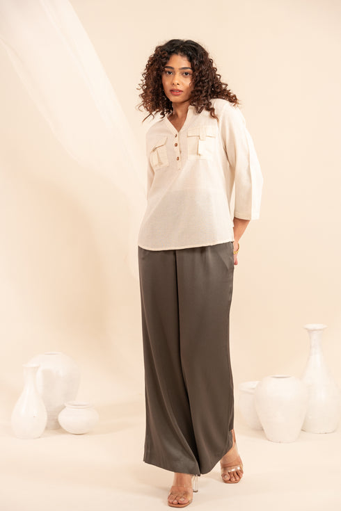 Handspun Cotton Fabric Oval Shaped Hem Shirt