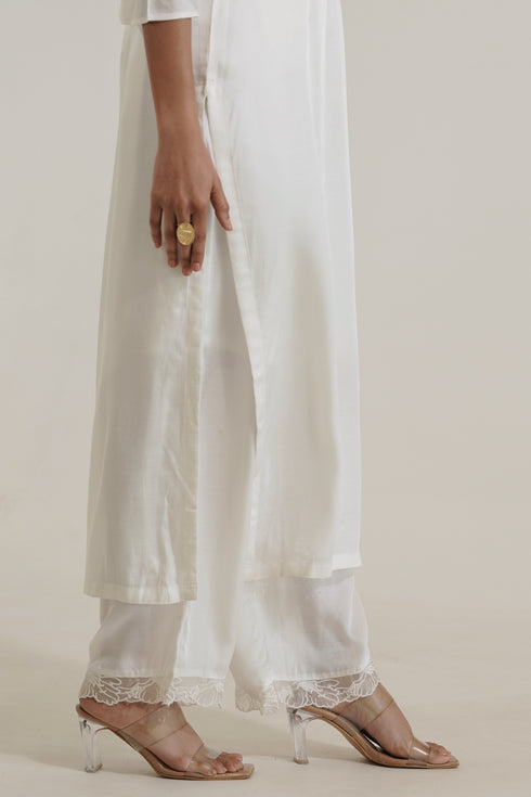 Satin Touch Rose Fabric Kurta and Bottom with Organza Lace