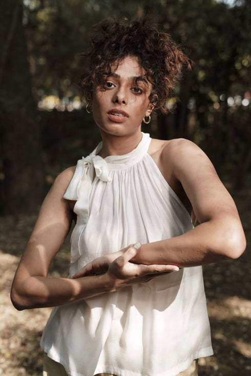 All time Wear Rose Fabric Halter Neck Silky Top Media 4 of 5