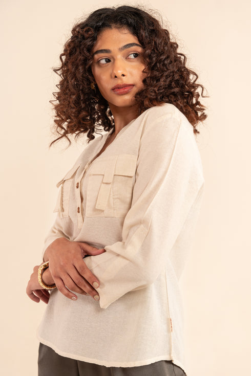 Handspun Cotton Fabric Oval Shaped Hem Shirt